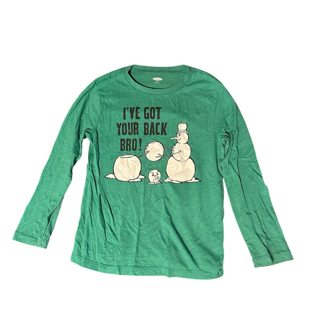 Old Navy Green Snowman Graphic Long Sleeve Tee